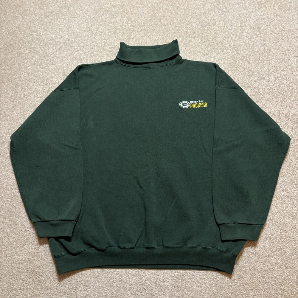 Vtg Green Bay‎ Packers Sweatshirt Mens XL Green NFL Football Mock Neck 90s